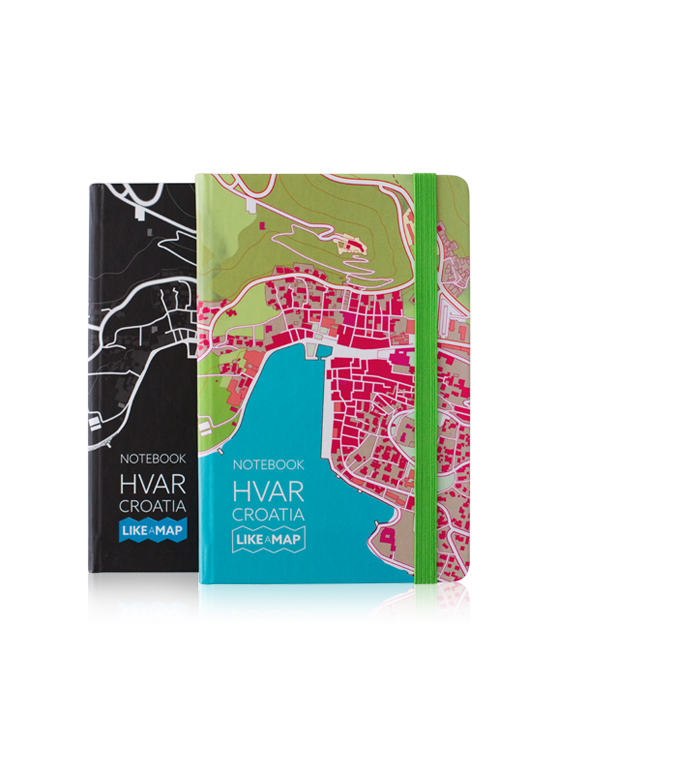 island hvar notebook with designed map prints