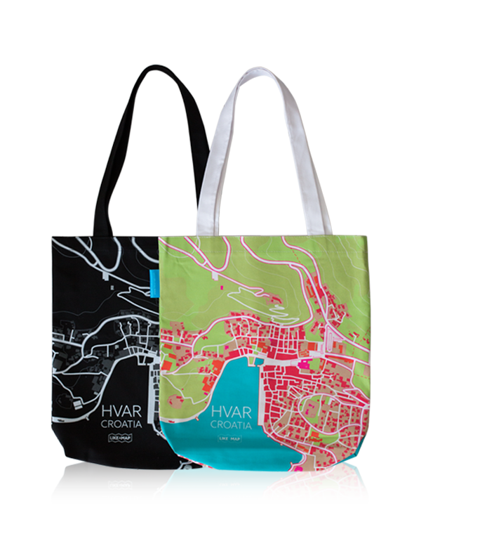 island hvar tote bag with designed map prints