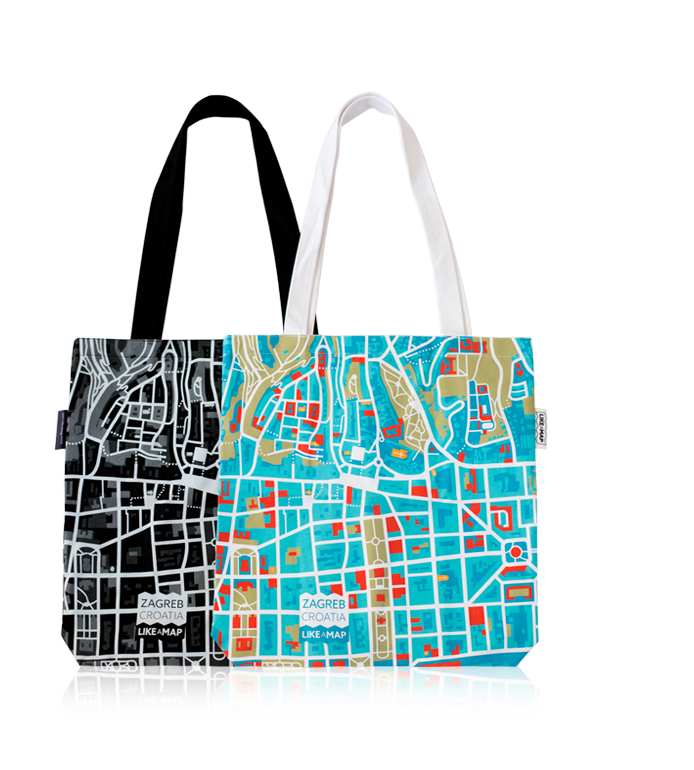 Zagreb tote bag with designed map prints
